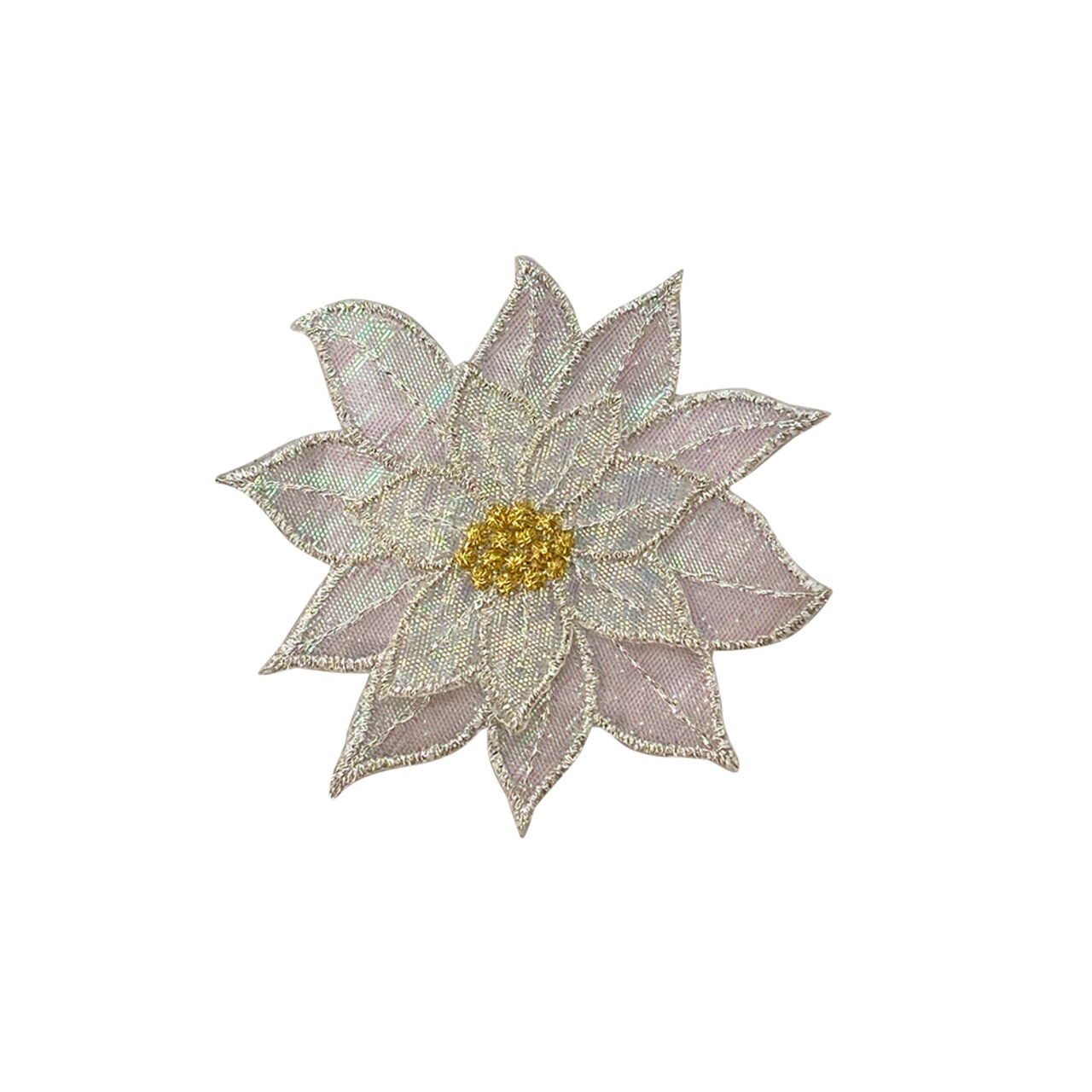 1.75 inch, White Poinsettia Flower, Christmas, Embroidered, Iron on Patch